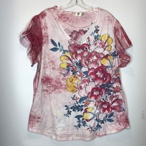 Terra & Sky Floral Top 1X 16W 18W PLUS SIZE